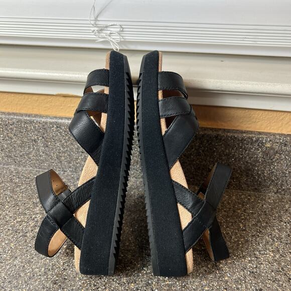 Vionic Women 6.5 Wide Black Leather Sandal Ankle Strap Open Toe Sling Back Wedge - Picture 6 of 11